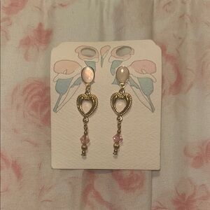 Elegant Gold and Pink Heart Drop Earrings